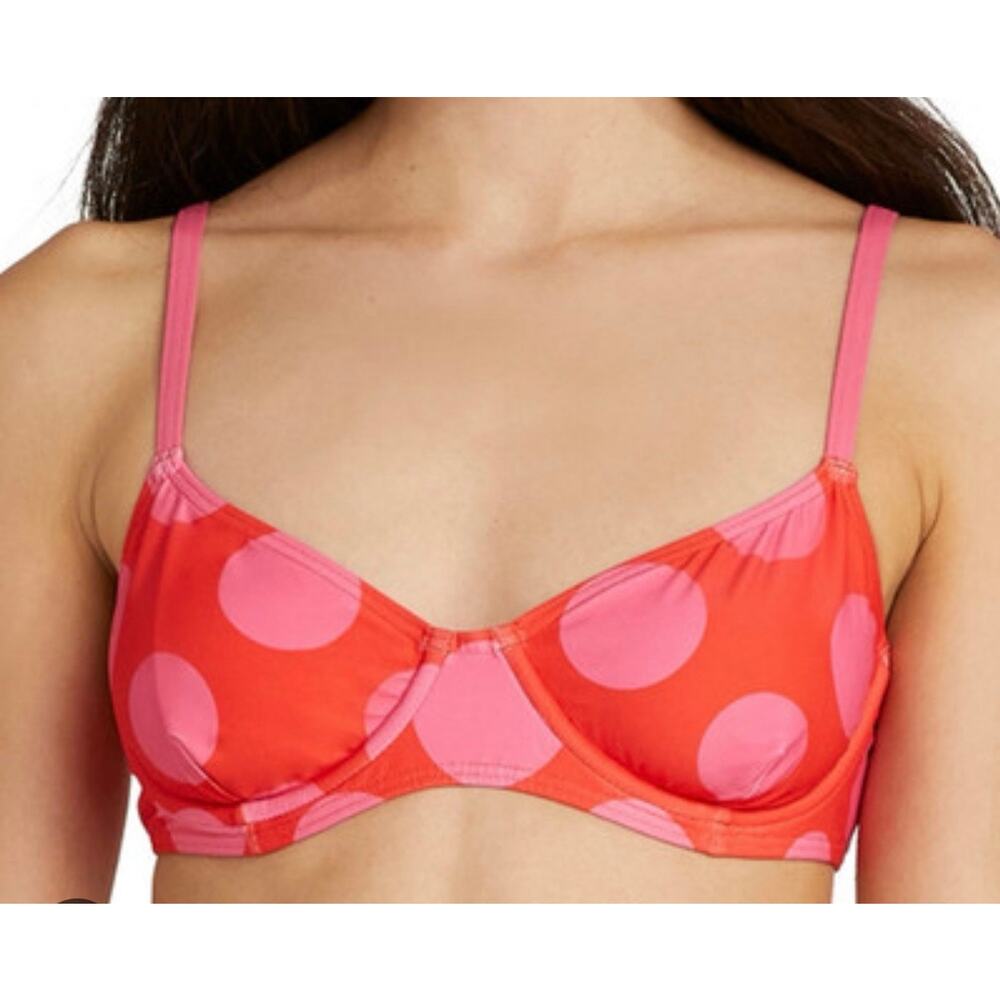Kate Spade Flame Scarlett Red Pink Polka Dot UW Bikini Top Swim M NWT